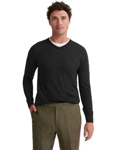 Basic V-Neck Pure Wool Pullover in Charcoal