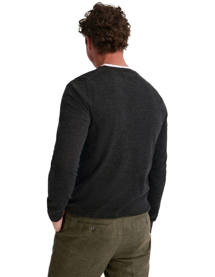 Basic V-Neck Pure Wool Pullover in Charcoal image 2