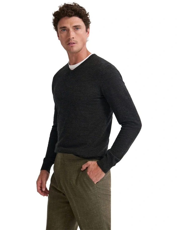 Basic V-Neck Pure Wool Pullover in Charcoal image 3