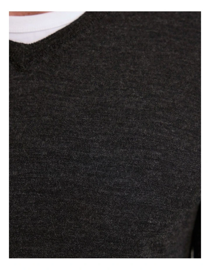 Basic V-Neck Pure Wool Pullover in Charcoal image 6