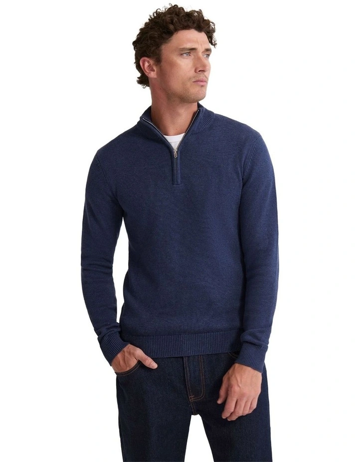 Robert Zip Neck Knit Pullover in Navy image 1