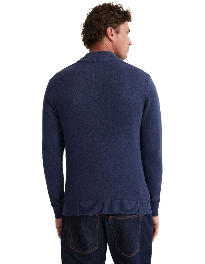 Robert Zip Neck Knit Pullover in Navy image 2