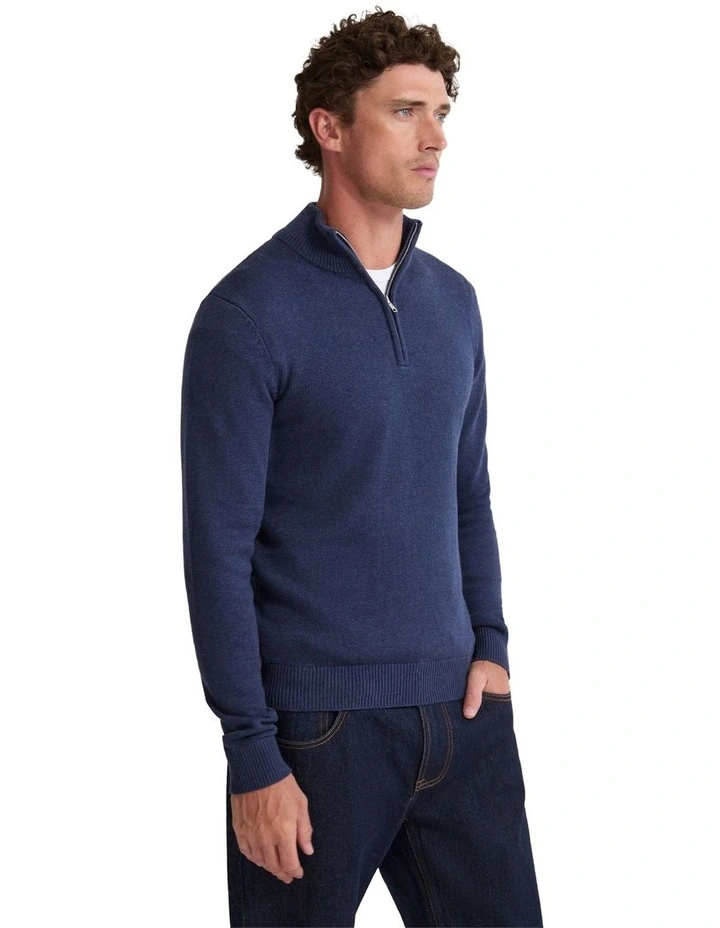 Robert Zip Neck Knit Pullover in Navy image 3