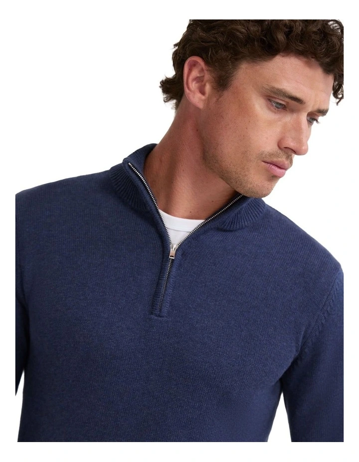 Robert Zip Neck Knit Pullover in Navy image 4