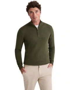 Robert Zip Neck Knit Pullover in Olive