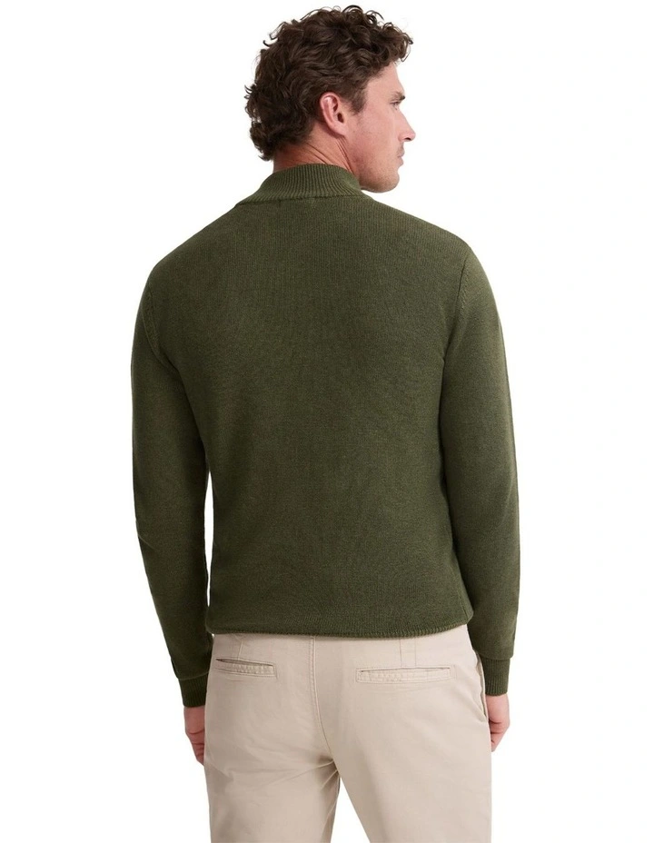 Robert Zip Neck Knit Pullover in Olive image 2