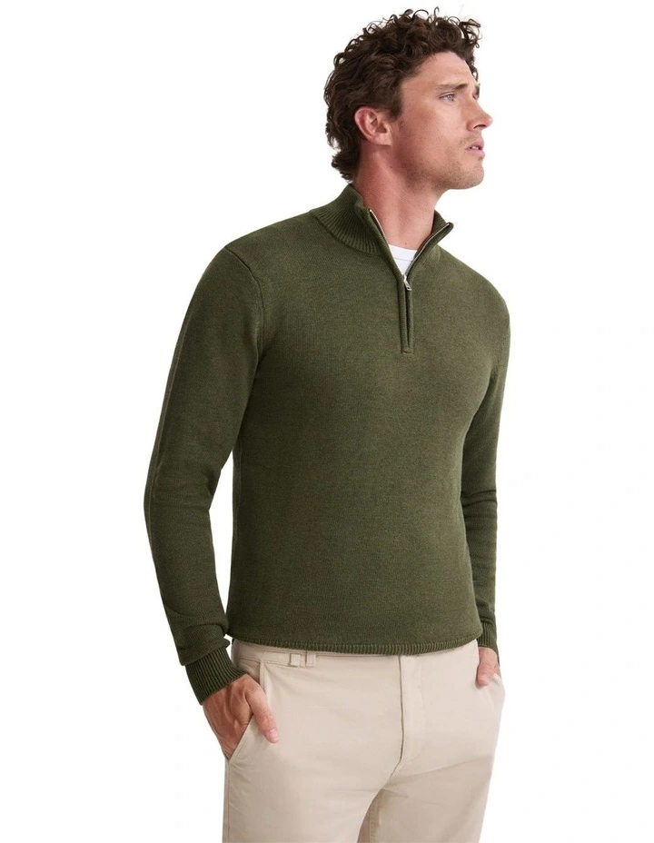 Robert Zip Neck Knit Pullover in Olive image 3
