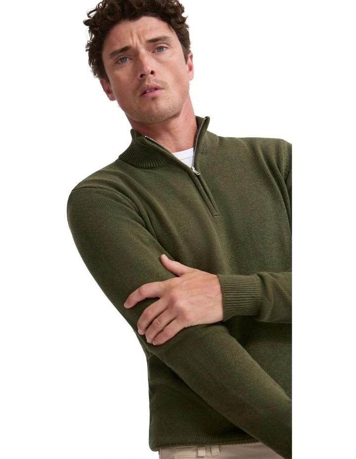 Robert Zip Neck Knit Pullover in Olive image 4