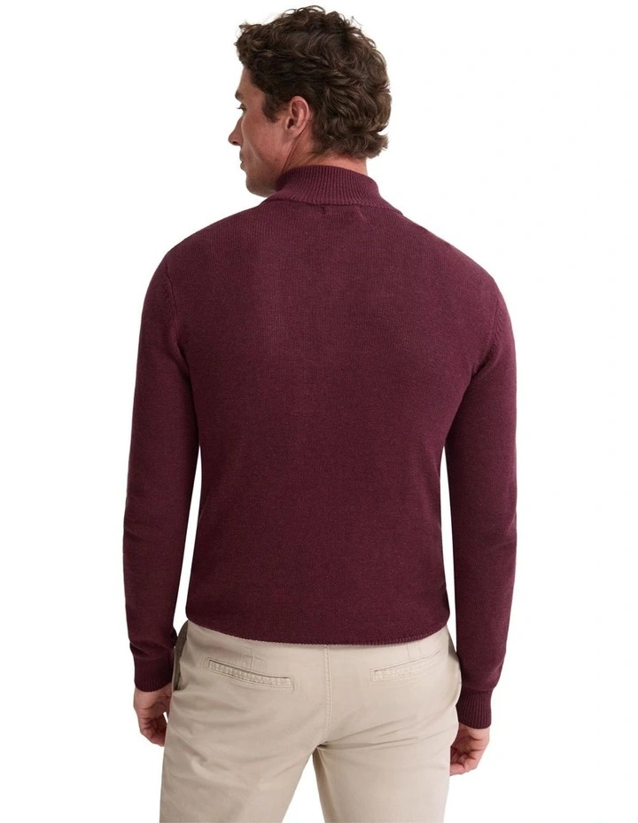 Robert Zip Neck Knit Pullover in Merlot image 2