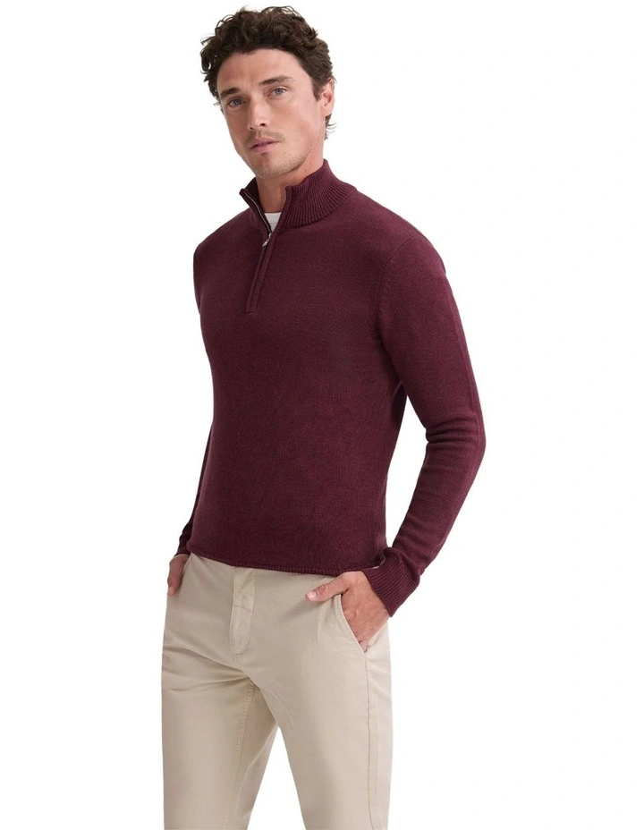 Robert Zip Neck Knit Pullover in Merlot image 3