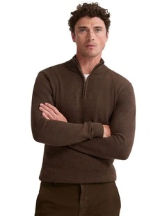Robert Zip Neck Knit Pullover in Chocolate