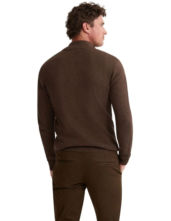 Robert Zip Neck Knit Pullover in Chocolate image 2