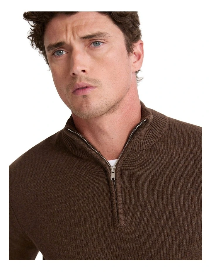Robert Zip Neck Knit Pullover in Chocolate image 4