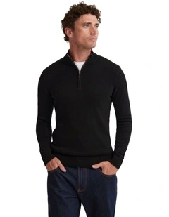 Robert Zip Neck Knit Pullover in Black