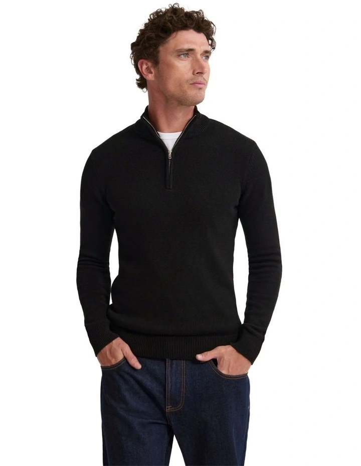 Robert Zip Neck Knit Pullover in Black image 1