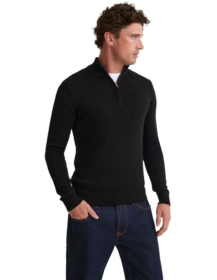 Robert Zip Neck Knit Pullover in Black image 3