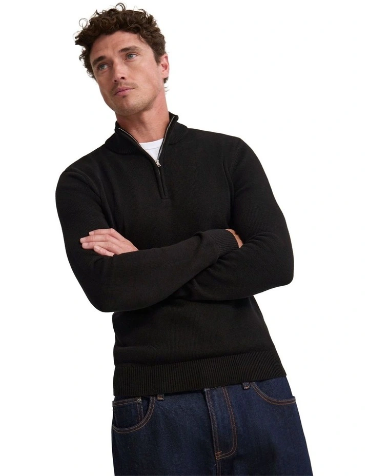 Robert Zip Neck Knit Pullover in Black image 4