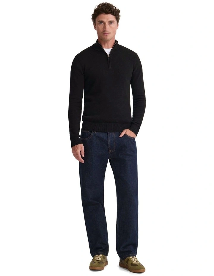 Robert Zip Neck Knit Pullover in Black image 5