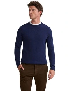 Crew Neck Pure Merino Wool Pullover in Navy