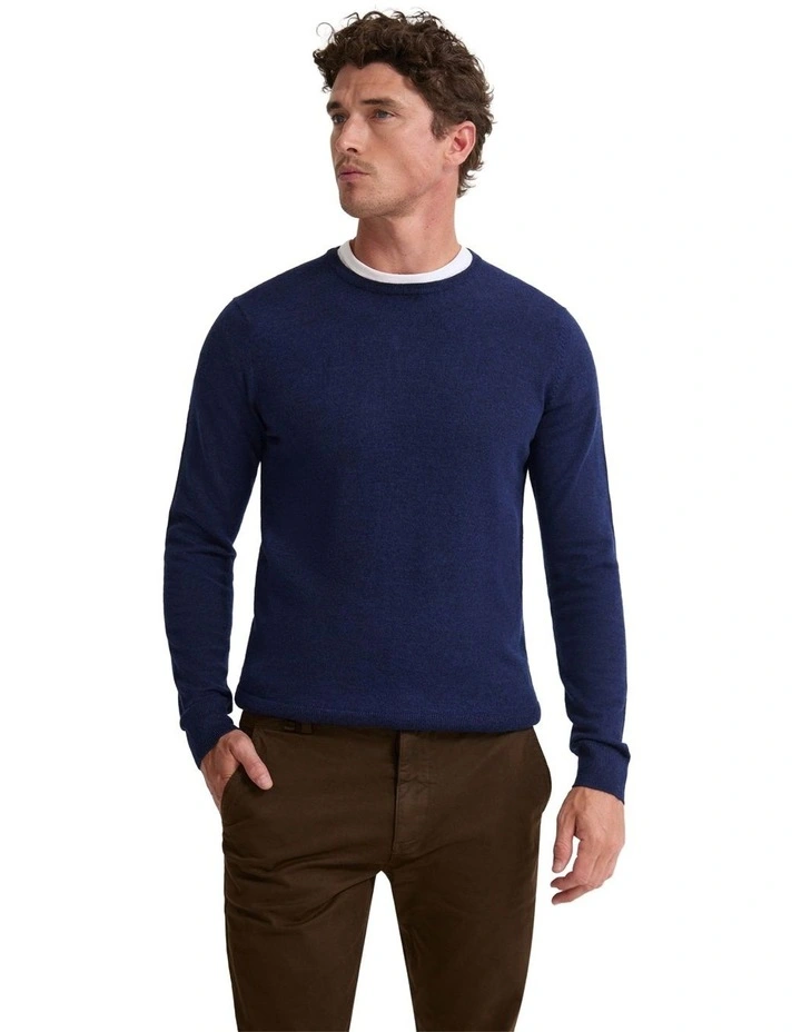 Crew Neck Pure Merino Wool Pullover in Navy image 1