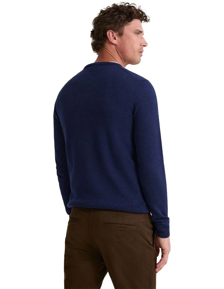 Crew Neck Pure Merino Wool Pullover in Navy image 2