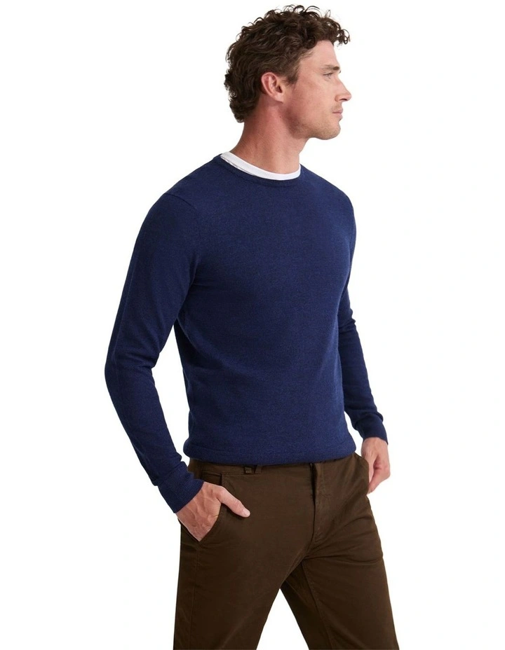 Crew Neck Pure Merino Wool Pullover in Navy image 3