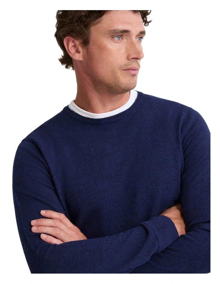 Crew Neck Pure Merino Wool Pullover in Navy image 4