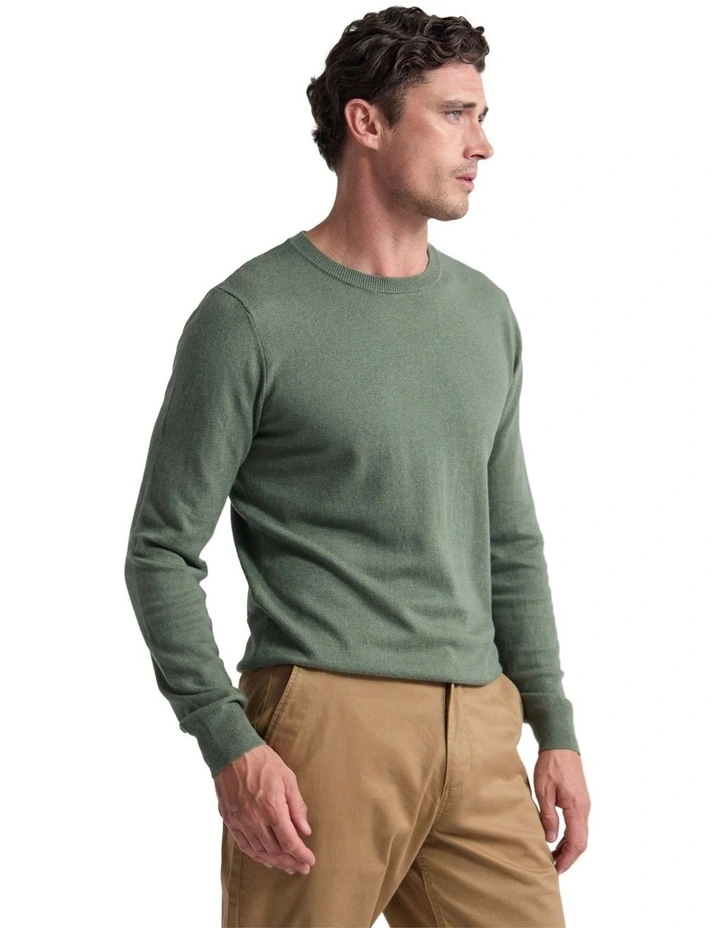 Crew Neck Pure Merino Wool Pullover in Forest image 3