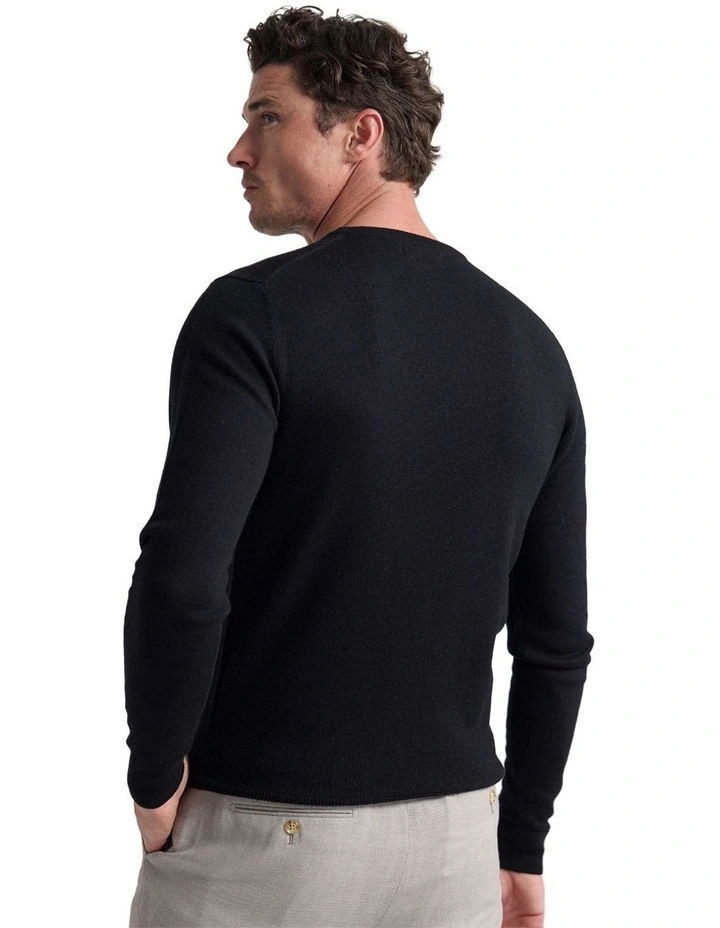 Crew Neck Pure Merino Wool Pullover in Black image 2