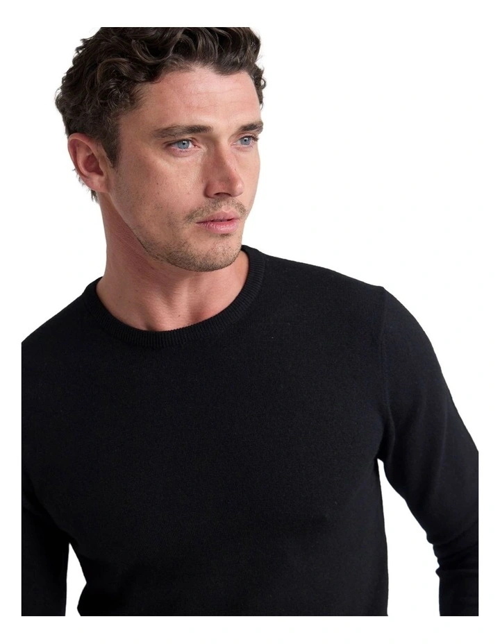 Crew Neck Pure Merino Wool Pullover in Black image 4