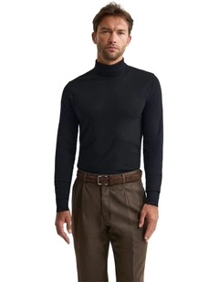 Aaron Turtle Neck Merino Pullover in Black