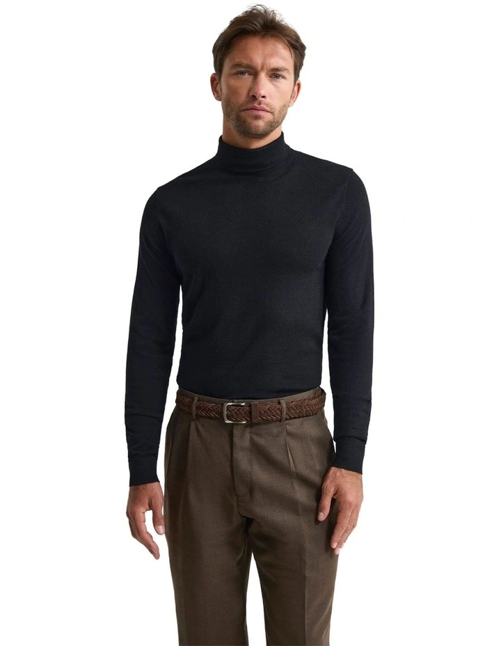 Aaron Turtle Neck Merino Pullover in Black image 1