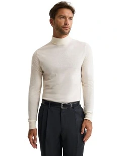 Aaron Turtle Neck Merino Pullover in Winter White