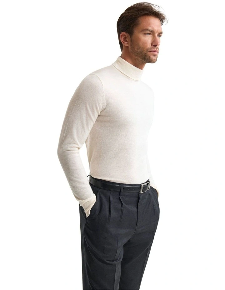 Aaron Turtle Neck Merino Pullover in Winter White image 3