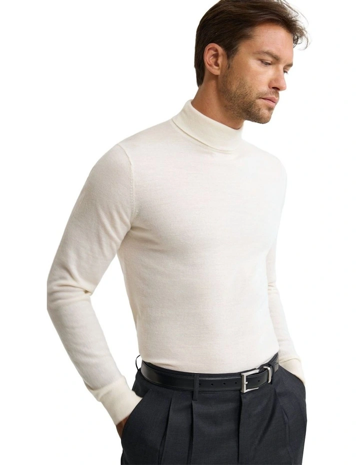 Aaron Turtle Neck Merino Pullover in Winter White image 4