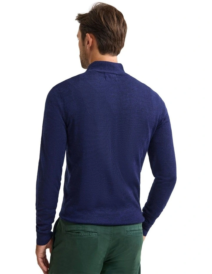 Merino Zip-Neck Wool Pullover Jumper in Navy image 2