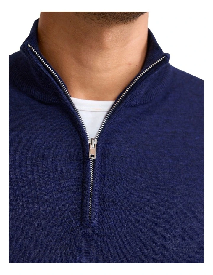 Merino Zip-Neck Wool Pullover Jumper in Navy image 6