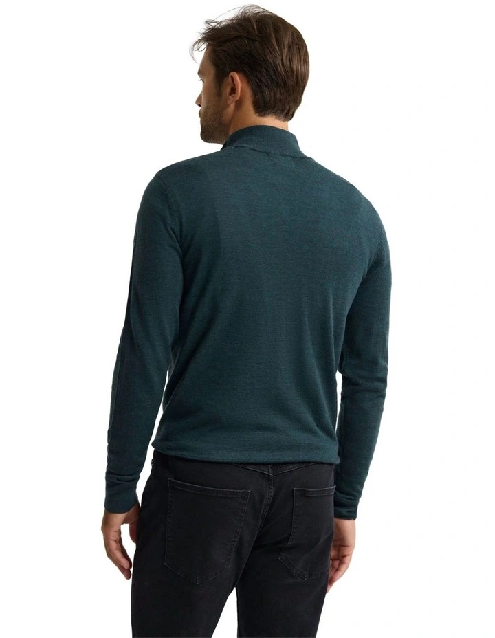 Merino Zip-Neck Wool Pullover Jumper in Forest image 2