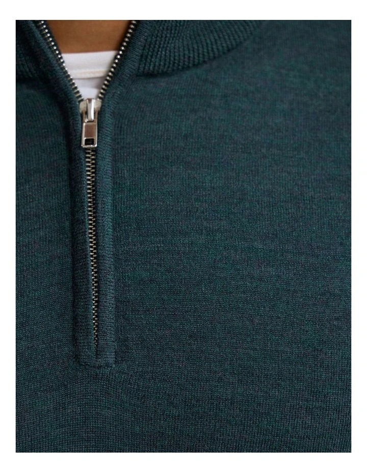 Merino Zip-Neck Wool Pullover Jumper in Forest image 6