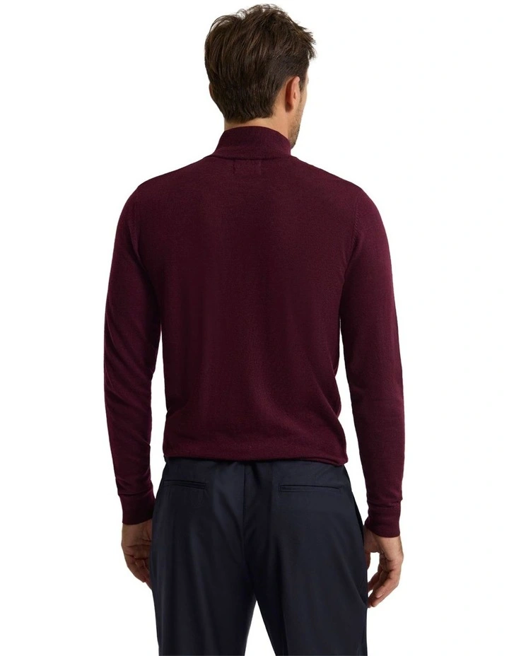 Merino Zip-Neck Wool Pullover Jumper in Claret image 2