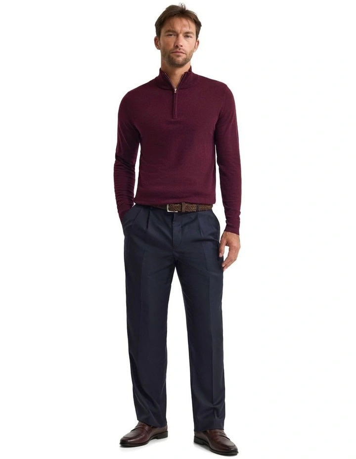 Merino Zip-Neck Wool Pullover Jumper in Claret image 5