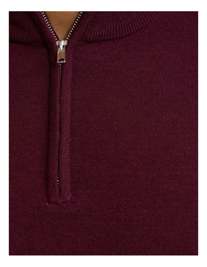 Merino Zip-Neck Wool Pullover Jumper in Claret image 6