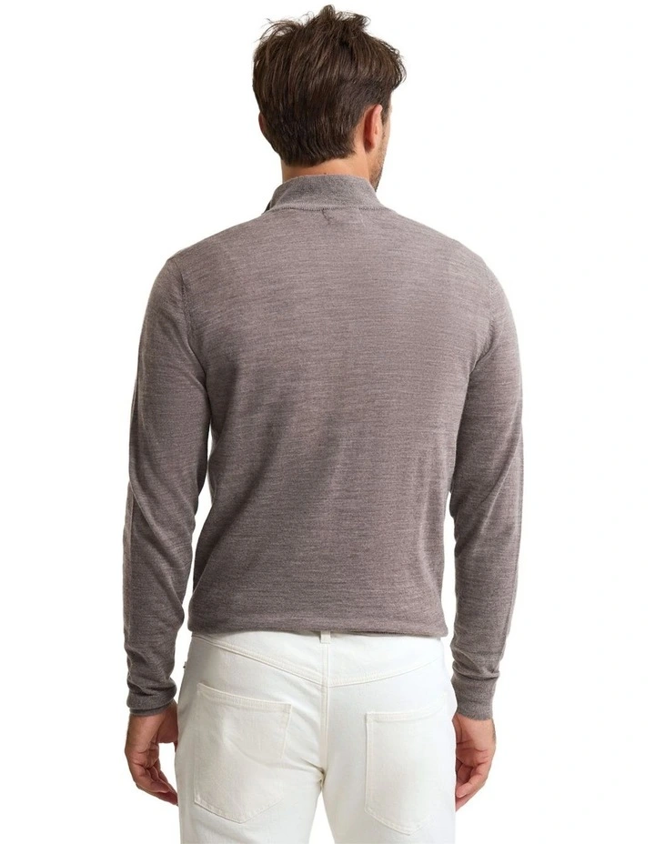 Merino Zip-Neck Wool Pullover in Bark image 2