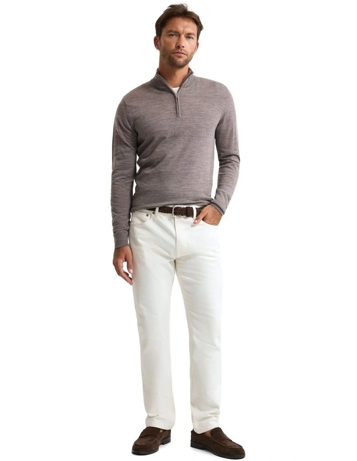Merino Zip-Neck Wool Pullover in Bark image 5