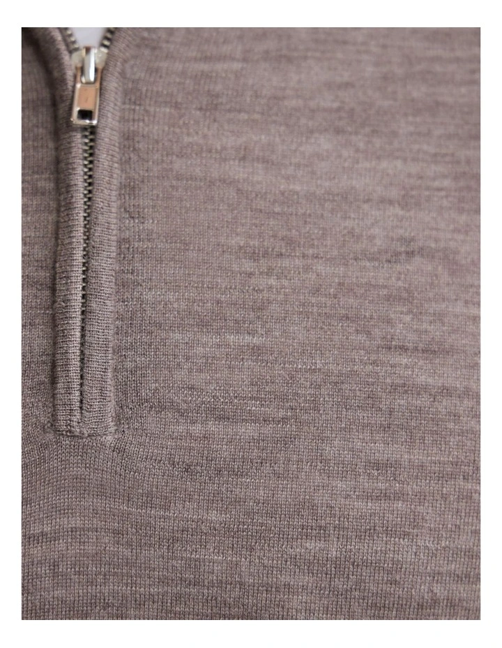 Merino Zip-Neck Wool Pullover in Bark image 6