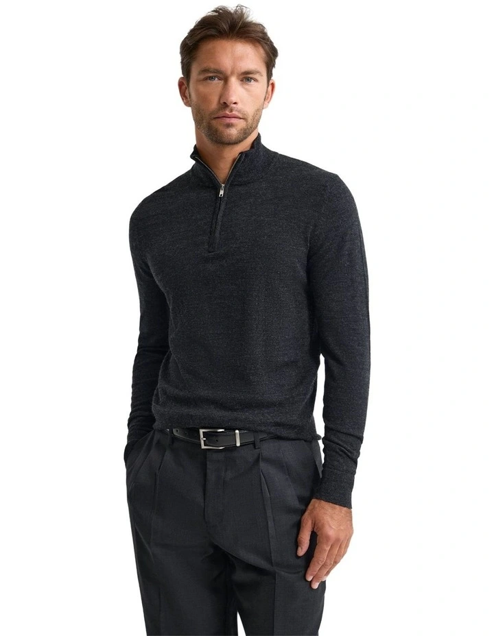 Merino Zip-Neck Wool Pullover Jumper in Charcoal image 1