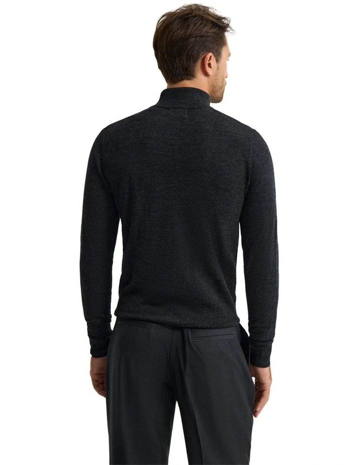 Merino Zip-Neck Wool Pullover Jumper in Charcoal image 2