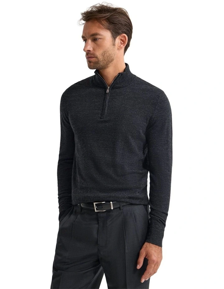 Merino Zip-Neck Wool Pullover Jumper in Charcoal image 3