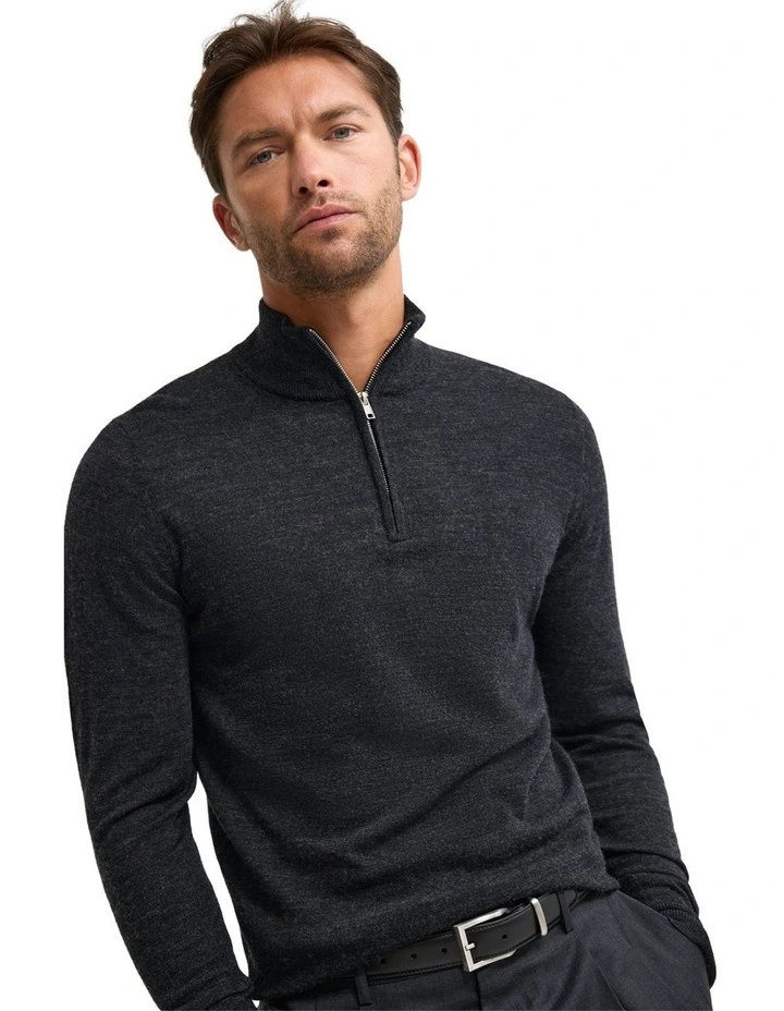 Merino Zip-Neck Wool Pullover Jumper in Charcoal image 4