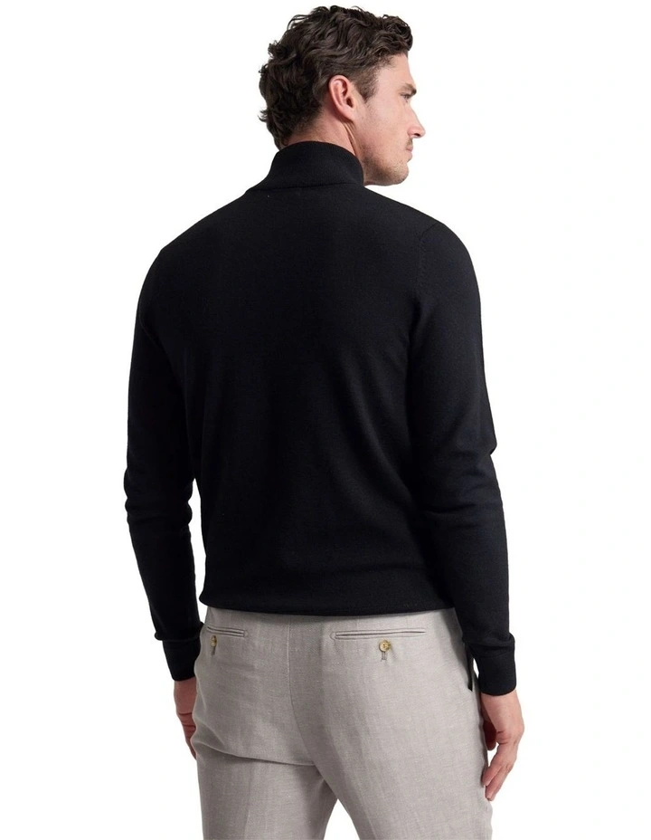 Merino Zip-Neck Wool Pullover in Black image 2
